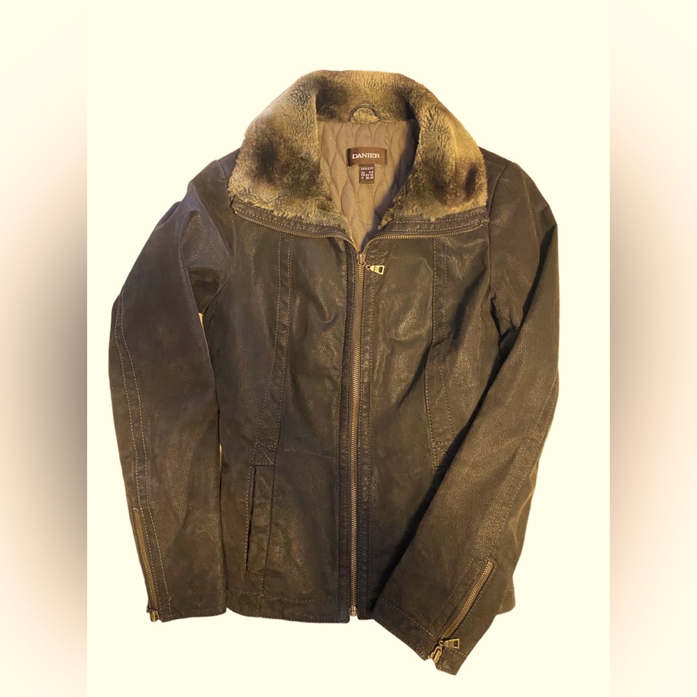 Danier leather jacket with fur collar trim
